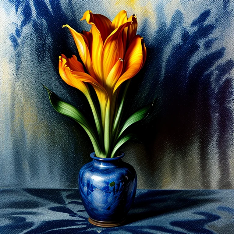 Authentic photographs featuring a vase brimming with vibrant GeorgiaOKeeffeFlowers flowers, (( blue theme)), capturing the vivid hues and water droplets cascading. A detailed close-up explores the intricate cleavage, employing ultra-realistic photography with a digital SLR. The composition is enhanced with professional color grading, ensuring a clean and sharply focused image. The photo shoot employs epic composition techniques, achieving ultra-realistic and hyper HD results, emphasizing intricate details through HDR and 8K resolution. <lora:difConsistency_detail:0.45> <lora:more_details:0.55> <lora:speedy1p5:1.15>