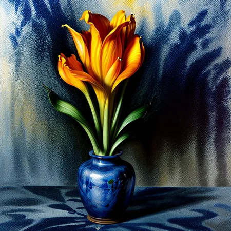 Authentic photographs featuring a vase brimming with vibrant GeorgiaOKeeffeFlowers flowers, (( blue theme)), capturing the vivid hues and water droplets cascading. A detailed close-up explores the intricate cleavage, employing ultra-realistic photography with a digital SLR. The composition is enhanced with professional color grading, ensuring a clean and sharply focused image. The photo shoot employs epic composition techniques, achieving ultra-realistic and hyper HD results, emphasizing intricate details through HDR and 8K resolution. <lora:difConsistency_detail:0.45> <lora:more_details:0.55> <lora:speedy1p5:1.15>