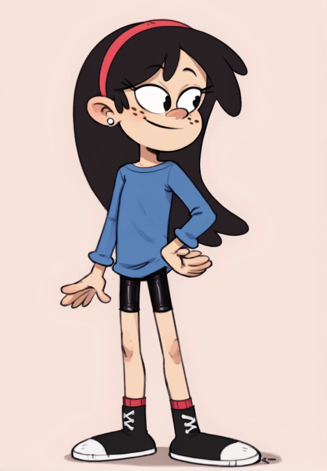 ((score_9)), score_8_up, ((high quality)), ((masterpiece)) BREAK
SidC, 1girl, good hands, five fingered hands, long sleeve shirt, freckles, earring, bike shorts, black hair<lora:Sid_Chang:0.8>