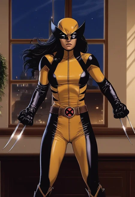 score_9_up, score_8_up, score_7_up, realistic, detailed,8k,<lora:G0083NP:0.9> 1girl, LraKinyX, long hair, mask, bodysuit, gloves, belt, boots, weapon, claws, claw (weapon),serious facial expression, mansion interior, window, night, , cartoon, official art, official style, source_anime, anime coloring(anime_screencap), anime, animated, shiny skin,dynamic view