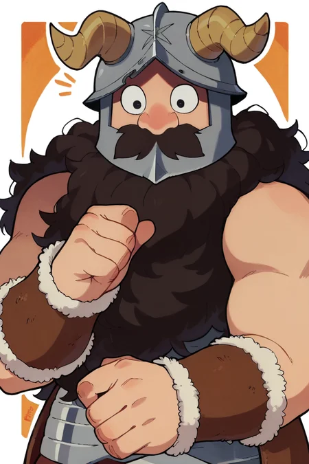 score_9, score_8_up, score_7_up, toon, 2d, solo, senshi, bushy beard, bracer, armor, horned helmet, surprised, source_cartoon, outline, felt pen, marker art, traditional media<lora:Senshi:1>