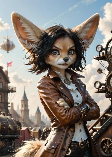 score_9, score_8_up, score_7_up, score_6_up, score_5_up, score_4_up, source_furry,realistic, photo,detailed face eyes hair and fur, black eyes, BREAK, (furry fennec fox woman falling)5, fennec tail, angry face, focus, action shot, thief, steampunk clothes, leather pant, coat, slim body, (layered bobcut hair, black hair), sky world, detailed fangs<lora:MegaFluffyPony:0.5> <lora:RealisticAnime:0.1> <lora:sky_world:1>