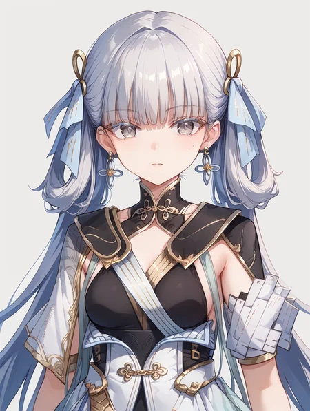 score_9, score_8_up, score_7_up,source_anime,BREAK,
looking at viewer, <lora:JinshiPonyV5-04:1.0> jinshiponyv5, 1girl, long hair, earrings, (grey eyes:1.2),
medium breasts, blunt bangs, dress, ribbon, hair ribbon, mole under eye, very long hair, short sleeves, bracelet, ring, collarbone,simple background, portrait ,