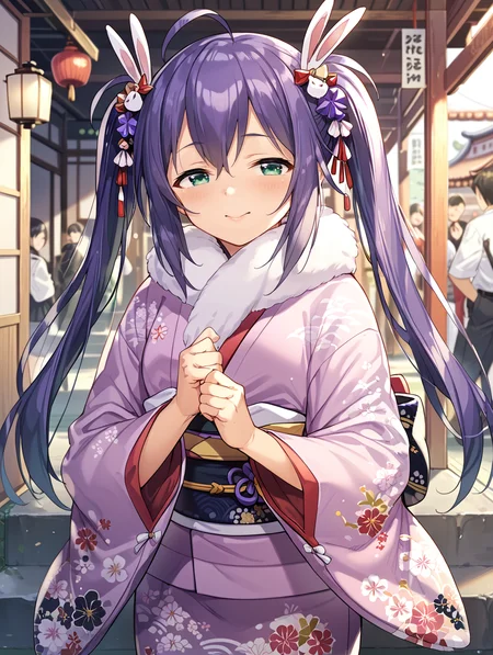 score_9,score_8_up,score_7_up,
official art,official style,game cg,megami magazine,
uncensored,
1girl,solo,
mochizuki anna,purple hair,green eyes,ahoge,twintails,
japanese clothes,obi,obijime,obiage,kimono,fur-trimmed kimono,fur trim,
<lora:idolmaster_mochizuki_anna_pony_v1:1>,