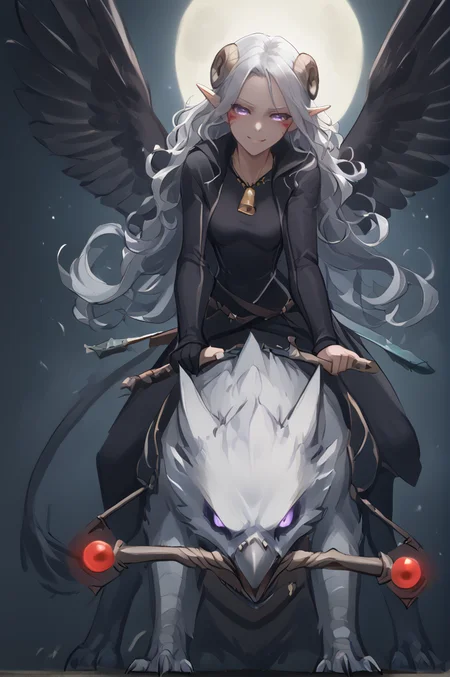 source_furry, score_7_up, rating_safe, source_anime, anime face, <lora:whisker_markings:0.8>red whisker_markings, silver long wavy hair, bell necklace, short pointy ears, purple eyes, <lora:age_slider_v4:0.6> full body, close up,
<lora:Test_Diana:0.9> tiefling_bard_diana:1.5,
girl riding griffin,
griffin, riding griffin, <lora:Tieflingnew weird fantasyDND:0.3><lora:Smooth Style 2 SDXL_LoRA_Pony Diffusion V6 XL:0.3> smile, open eyes, <lora:INKxXmo shaded face:0.7> Shaded FaceINKxXmo Dark Theme, <lora:griffin:0.8> <lora:azuu:0.4> azuu