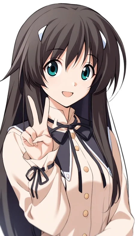 1girl,
ask \(askzy\),torino aqua,migolu,(jiu ye sang:1.1),(rumoon:0.9),(mizumi zumi:1.1),
inori,memories off 4,long sleeves hamasaki uniform,longinori,
white background,simple background,upper body,solo,looking at viewer,v,smile,looking at viewer,open mouth,
masterpiece,best quality,newest,absurdres,safe,<lora:MemoriesOff4AIOK:0.6>,