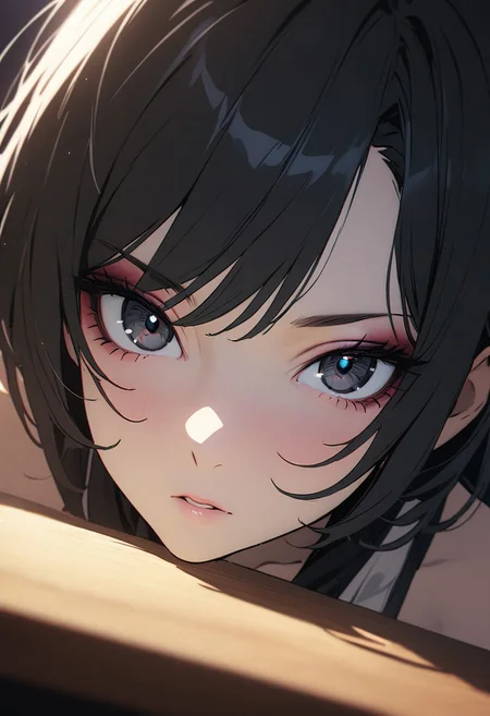 1woman, solo, villainess, 1woman, pale skin, black eyes, bob hair, black hair, evil look, big breasts, cinematic, (masterpiece), (best quality), (ultra-detailed), very aesthetic, illustration, detailed eyes, perfect eyes, detailed face, (beautiful detailed face, beautiful detailed eyes) ,extreme details eyes masterpiece, best quality, amazing quality, very aesthetic, (flat colors:1), (Artist:ilya kuvshinov:1), (Artitst: incase0.65), 1MILF, open eyes, (motion lines:0.3), (motion blur:0.3), mature female, , BREAK dynamic light, warm_light, vibrant colors warm_colors, soft focus, high contrast, textured surfaces, depth of field, golden hour lighting, dramatic shadows, rich details, nature-inspired color palette, BREAK
(face focus, close-up:1.6), eyeshadow, messy hair, dutch angle, chair, (white tanktop, black hoodie, bare shoulders), denim shorts, pantyhose, indoors, computer desk, sitting behind desk, night, desk light, relaxed, bedroom, looking at viewer,