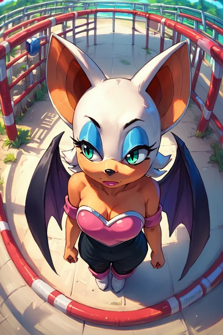 fisheye, full body, from above, score_9, score_8_up, score_7_up, score_6_up, score_5_up, score_4_up, source_anime, 1girl, solo, Rouge The Bat, source_furry, looking to the side
playground <lora:Fisheye_Style:1>