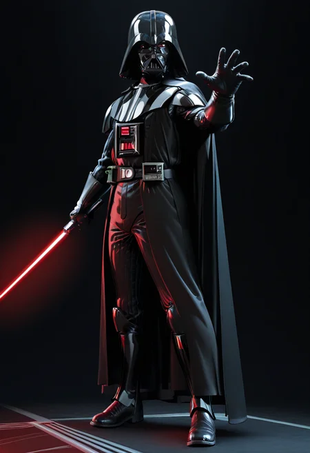 newest, masterpiece, best quality, 4k,ultra detail,
black background, very aesthetic, detailed background, full body,
1boy, solo, <lora:Darth Vader:1> vad3r, helmet, hood, cape, gloves, armor, weapon, energy sword,red lightsaber, holding lightsaber