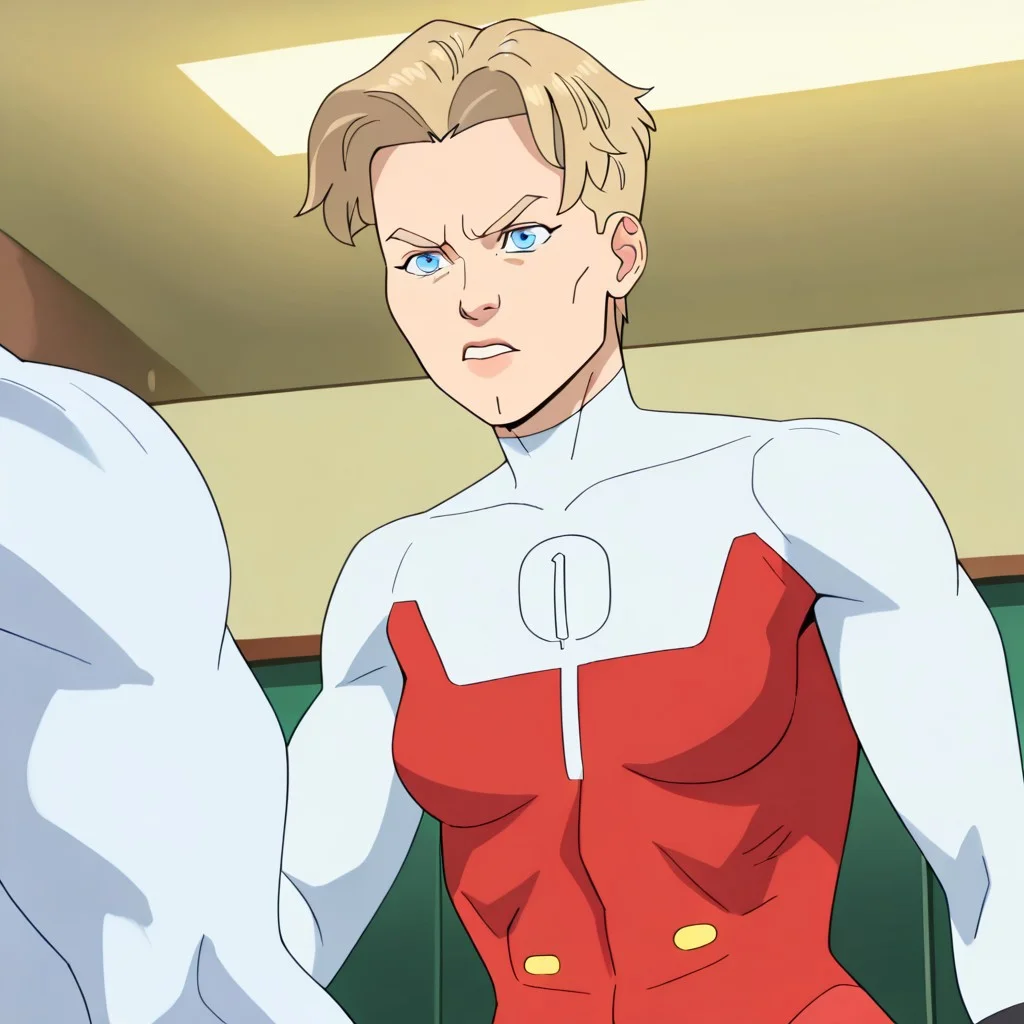 masterpiece, best quality, newest, absurdres, highres, Invincible-show-style-INVPACK.V1.0,
1boy, NOLAN-GREYSON-INVPACK.V1.0, short hair, superhero, white viltrumite bodysuit,short hair, blonde hair, white gloves, viltrumite uniform, blonde hair, blue eyes, male, athletic male,