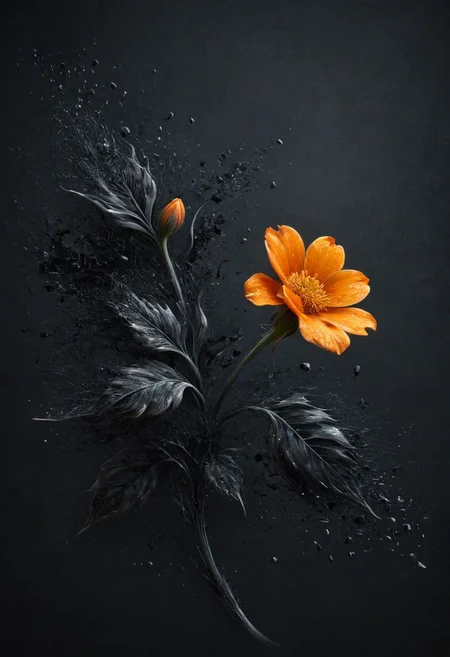 Completely black screen, absolutely nothing, pure black, detailed, but the celtic orange flower