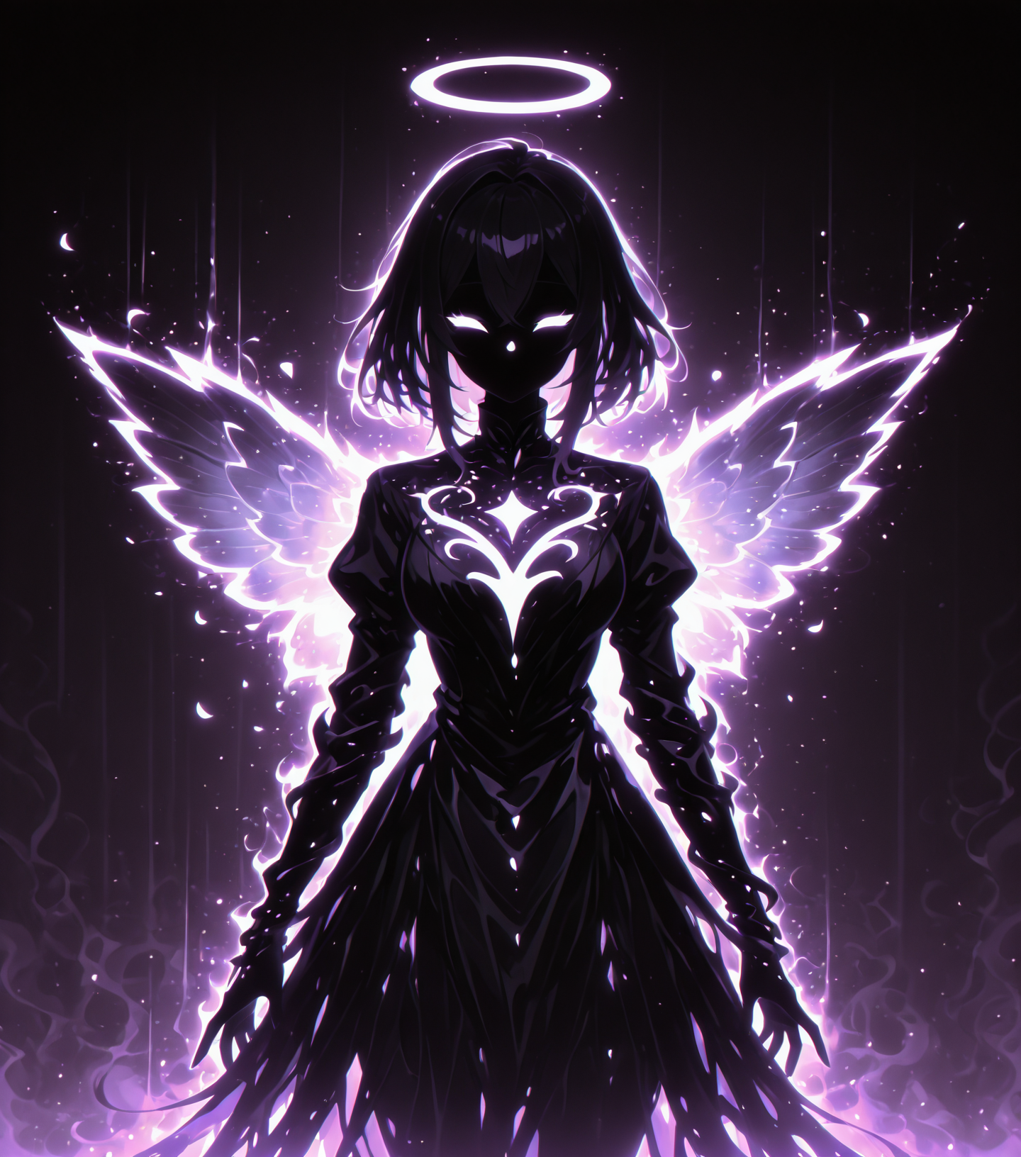 <lora:Shadows_v3_Buns:0.75> sh4d0wv3, black silhouette, solo,  angel, masterpiece, best quality, amazing quality