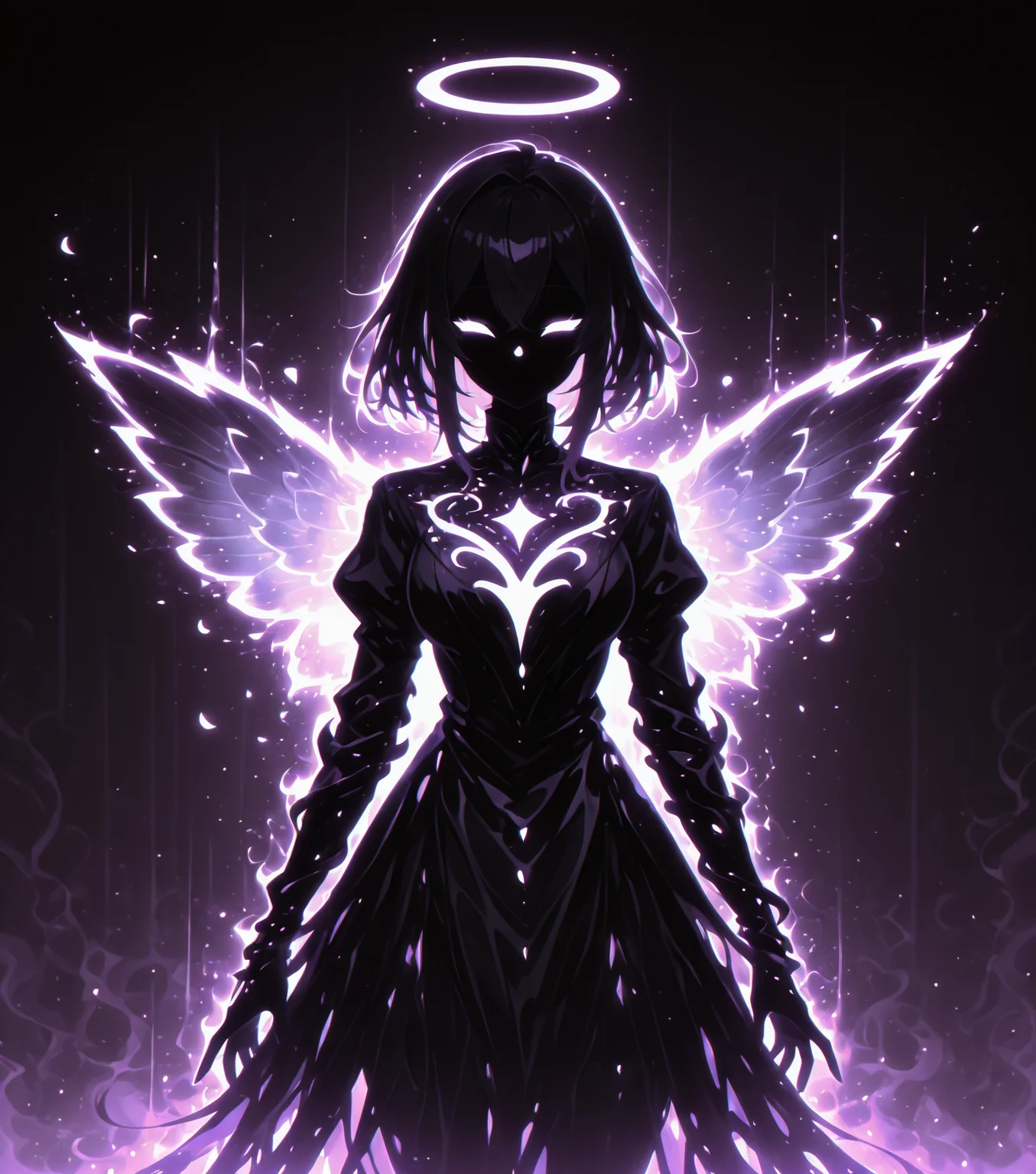 <lora:Shadows_v3_Buns:0.75> sh4d0wv3, black silhouette, solo, angel, masterpiece, best quality, amazing quality