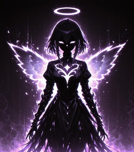 <lora:Shadows_v3_Buns:0.75> sh4d0wv3, black silhouette, solo,  angel, masterpiece, best quality, amazing quality