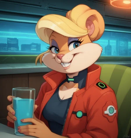 score_9, score_8_up, score_7_up, score_6_up, Detailed Background, BREAK
<lora:Patricia_Bunny_Looney_Tunes_for_PonyXL:0.6>, patriciabunny, furry female, 1girl, blonde hair, smile, animal ears, jewelry, teeth, BREAK
bar, indoors, cyberpunk, cyborg, cybernetics,