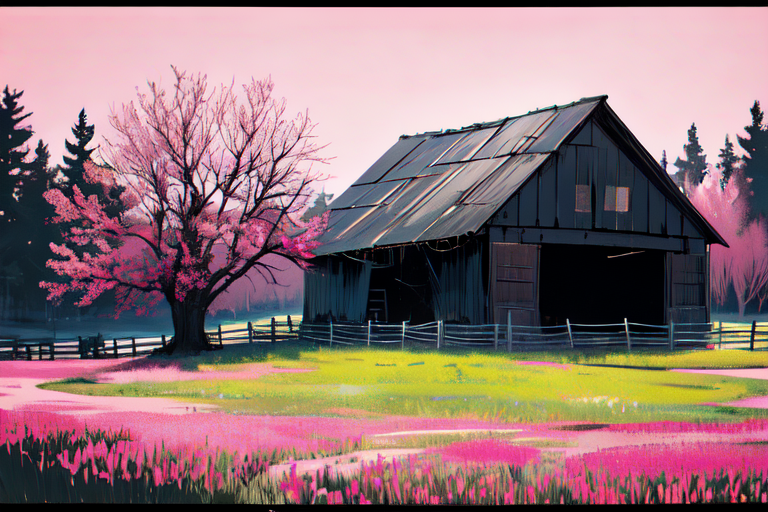 (otherworldly), highly insanely detailed, masterpiece, top quality, best quality, highres, 4k, 8k, RAW photo, (very aesthetic, beautiful and aesthetic), farm, fields, barn, fence, fantfa, <lora:FantasyFarm-10:0.5>, 
1girl, 
(classic black hair ), 
(pure pink background,transparent background),âââ