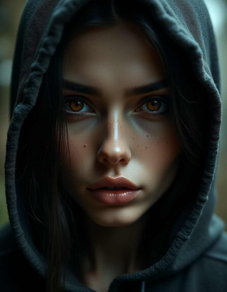 1woman, wearing a cloth hood, mysterious, beautiful brown eyes, large lips, realistic, beautiful eyes, high quality, extremely detailed, freckles, smiling <lora:ral-ertmsphr_flux:1> ral-ertmsphr