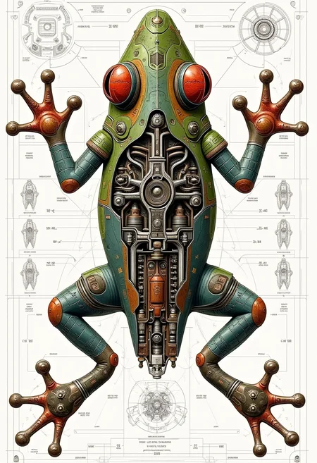 yfg-aarchy A very colorful diagram of symmetrical mechanical schematics of a Frog