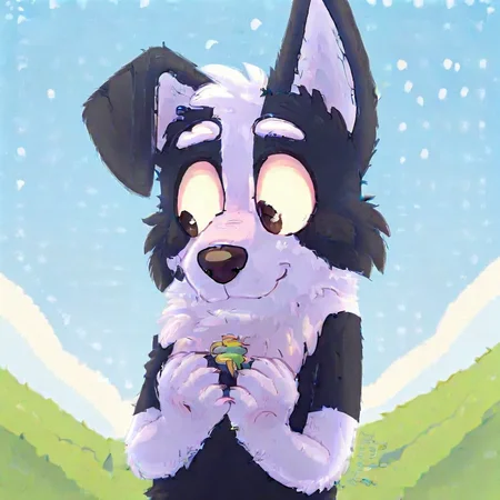 mackenzie_(bluey), male, border collie, one flopped ear, puppy, dog, anthro, smaller body, detailed face, solo, perfect proportions, equal proportions, detailed eyes, perfect eyes, perfect paws, perfect tail
