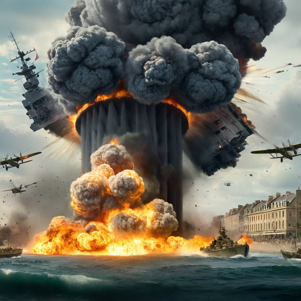 concept art of a very big explosion is shown in this image Saving Private Ryan Cinematic Film Style
 <lora:Saving Private Ryan Cinematic Film Style:1>
 <lora:PerfectEyesXL:1> <lora:lora6:1>
 <lora:perfect hands:1>
perfect hands, digital artwork, illustrative, painterly, matte painting, highly detailed