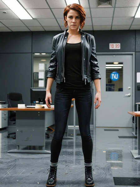 <lora:dmd2_sdxl_4step_lora_fp16:1>(solo,solo focus:1.2),science fiction,dark office,lonely,
<lora:Jasse_Faden_v6_biglust:0.95>woman,jasfdn face,jas hair,clothed,
denim pants,jacket,boots,standing