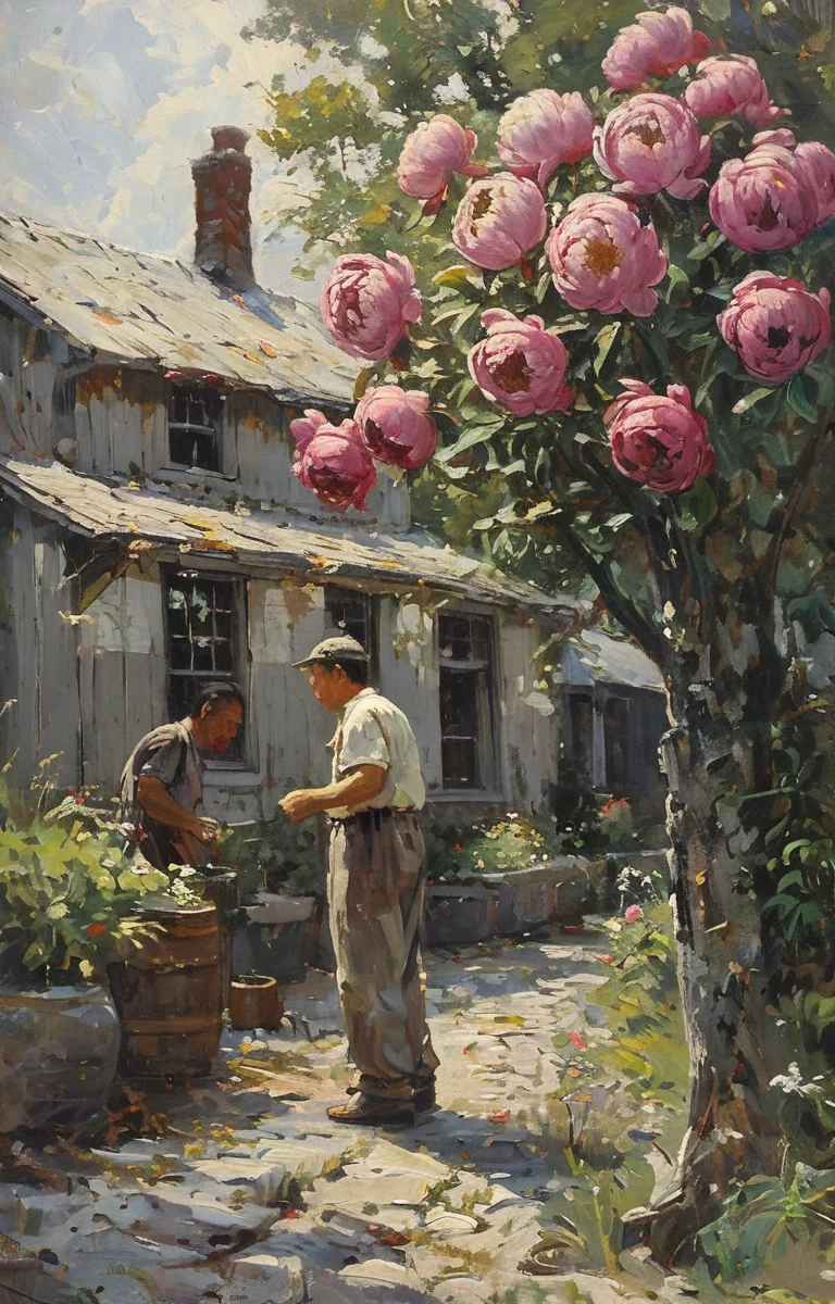 masterpiece,best quality,<lora:tbh209-sdxl:0.9>,illustration,style of Anthony Thieme decaying peonies