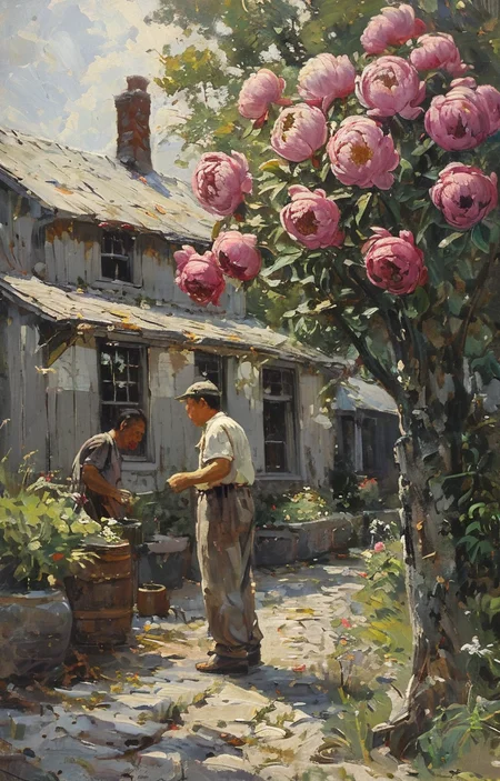 masterpiece,best quality,<lora:tbh209-sdxl:0.9>,illustration,style of Anthony Thieme decaying peonies