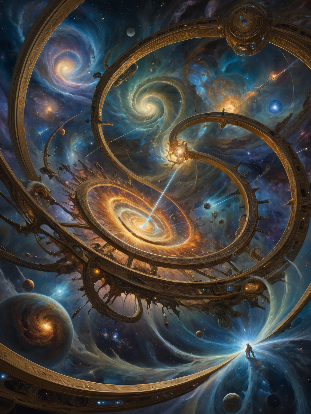 digital art in the style of epic Surreal, abstract, bizarre, , An abstract depiction of space and time merging, 32k uhd, focus eyes, fearsome appearance, masterpiece, high resolution, HD, 8k, best quality, intricate details, <lora:add-detail-xl:1.8>