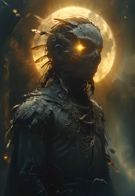 natural born killer angel in a robe of feathers, eerie glowing halo, realistic, nighttime, <lora:The_Dark_Side_of_the_Earth:0.7> <lora:- SDXL - pony_random_stuff_V1.0:0.8> <lora:- SDXL - vntblk_vanta_shapes_V1.0:0.7>