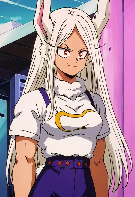 Mirko, solo <lora:My_Hero_Academia-Mirko-PDXL:0.8> 90s dbz style, retro style girls 90s.