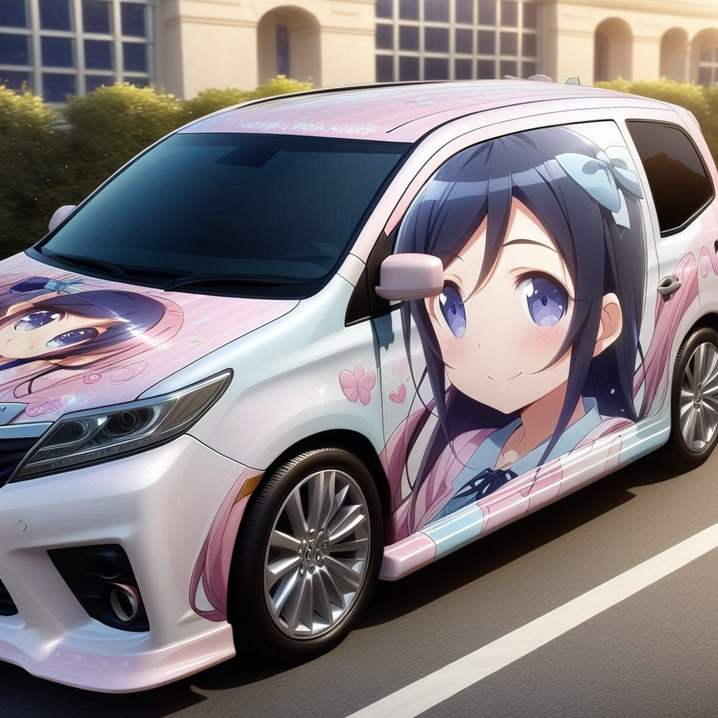 aragaki ayase,smile, from side(lapping car,print car,painted car style),masterpiece,best quality, very aesthetic, absurdres,  ultra detailed  <lora:Ayase_Aragaki_-_Oreimo:0.7> <lora:lappingcar:1>