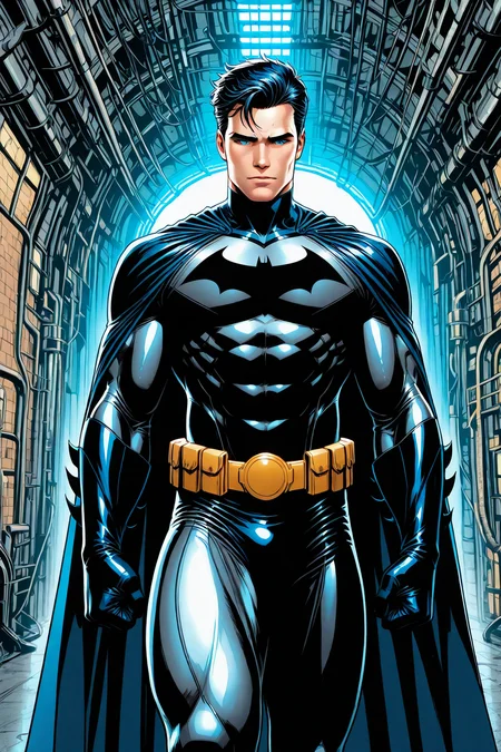 <lora:Batman_-_IO_Illustrious:1>,((masterpiece)),(best quality),comic book style,full figure picture of Bruce Wayne in a Batsuit,in the Batcave,long cape,detailed,masculine,detailed eyes,HDR,artistic,photorealistic,