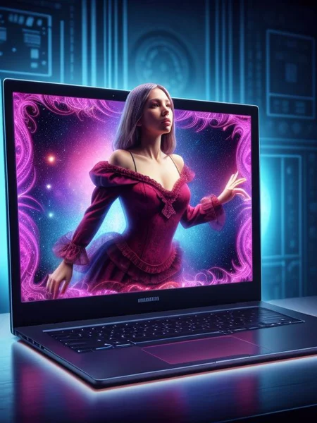 XD-Scene,  <lora:XenoTALES-OutOfScreen:1>
OutOfScreen, Jenny_McSloot, , (Laptop), stepping, Psychedelic, (hologram:0.8),