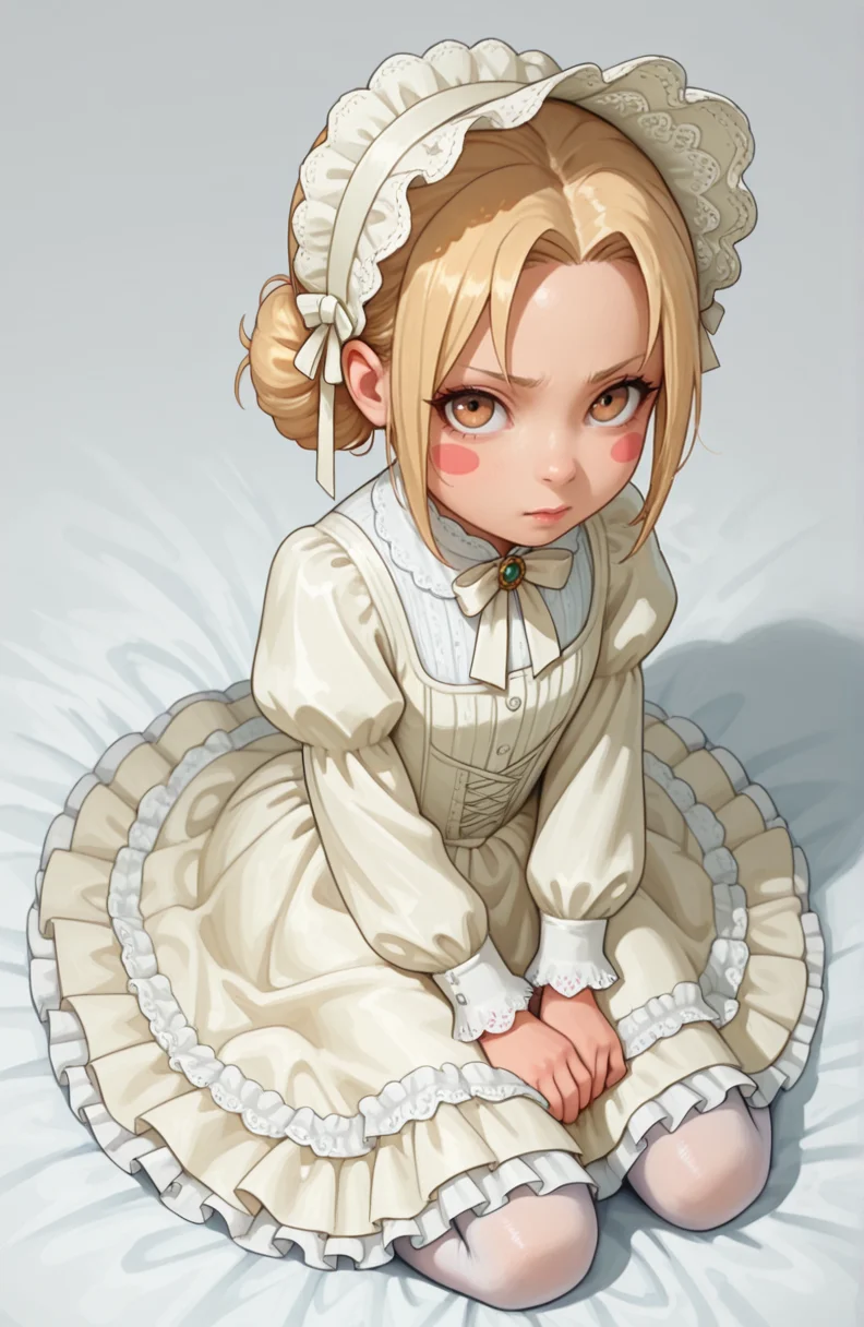 <lora:illustriousXL Young Tsunade V1:0.7>,tsuntod,blonde_hair,blush stickers BREAK
full body,pantyhose,wariza,from above,looking at viewer,victorian,dress,headdress,puffy sleeves, BREAK masterpiece,best quality,highres,highest detailed,very aesthetic