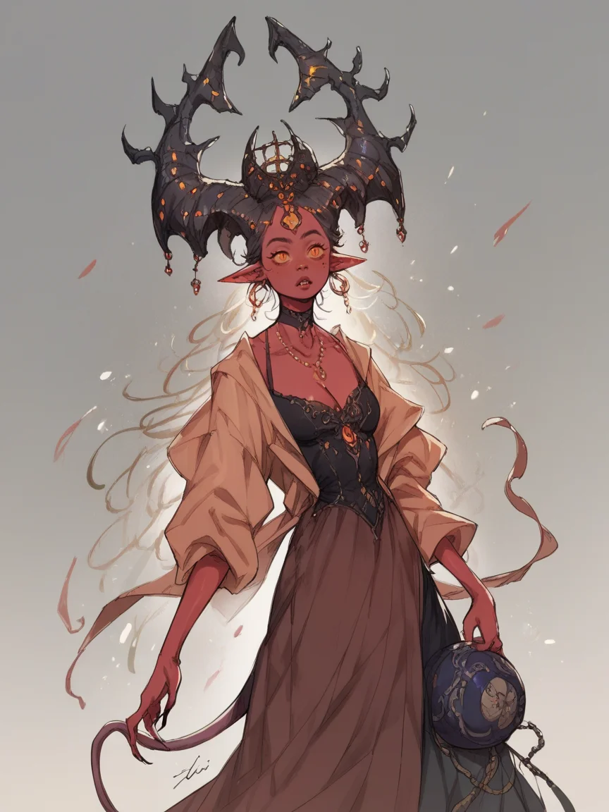 score_9, score_8_up, score_7_up, score_6_up, score_5_up, <lora:1llum1XLP:1> 1llum1, 1girl, demon, curvy, dress,