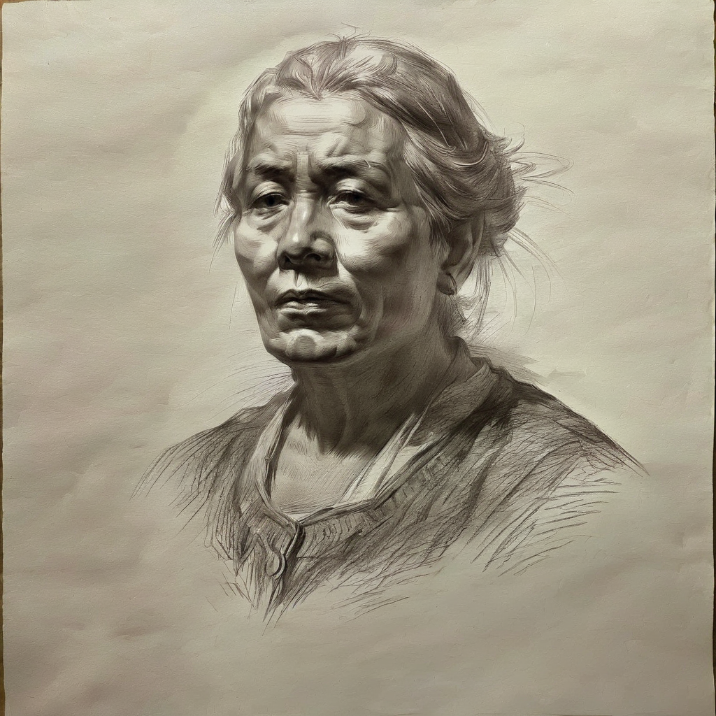 an old women,
sketch for art examination,<lora:sketch_for_art_examination:1>,