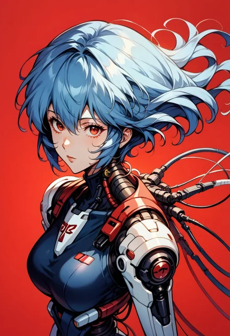 (1girl:1.2), solo, looking at viewer, from above, rei ayanami, ayanami rei, (mature:1.4), blue hair, short hair, red eyes, , (from side:0.5). floating hair, expressionless, red background, science fiction, android, cable, mechanical arms, cyborg, robot joints, mechanical parts, tube, spine,
<lora:BioPunky:0.8>