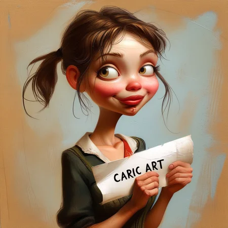 caricart girl holding a piece of paper with the inscription "Caric Art"<lora:caricart:1>