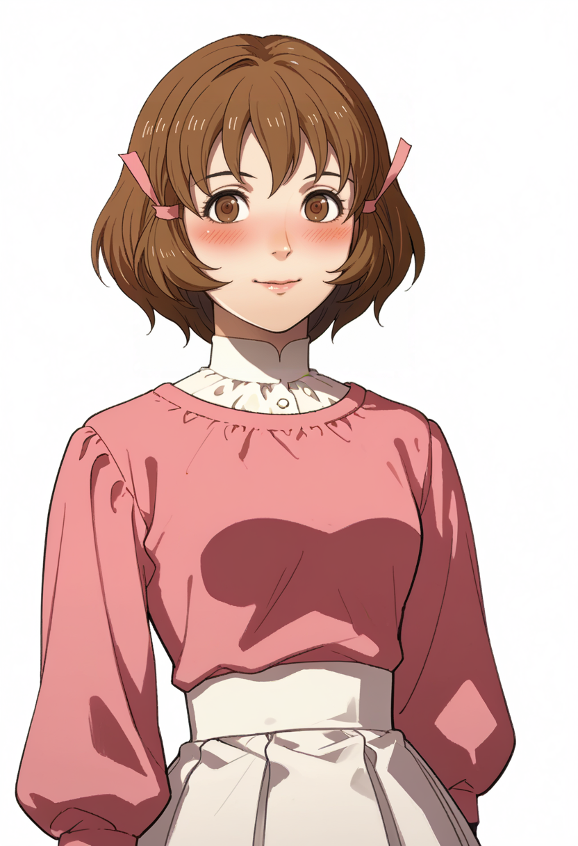 score_9, score_8_up, score_7_up, source_anime BREAK, 1girl,
<lora:minahakuba-cv-richy-v1_pdxl:1>  minahakuba, brown eyes, brown hair, short hair, hair ribbon, pink ribbon, pink shirt, white sleeves, long sleeves, white skirt, black thighhighs, white thigh boots
 <lora:zs_FE3HPortraitsXL:1> fe3hportraits, upper body, white background, smile, blush