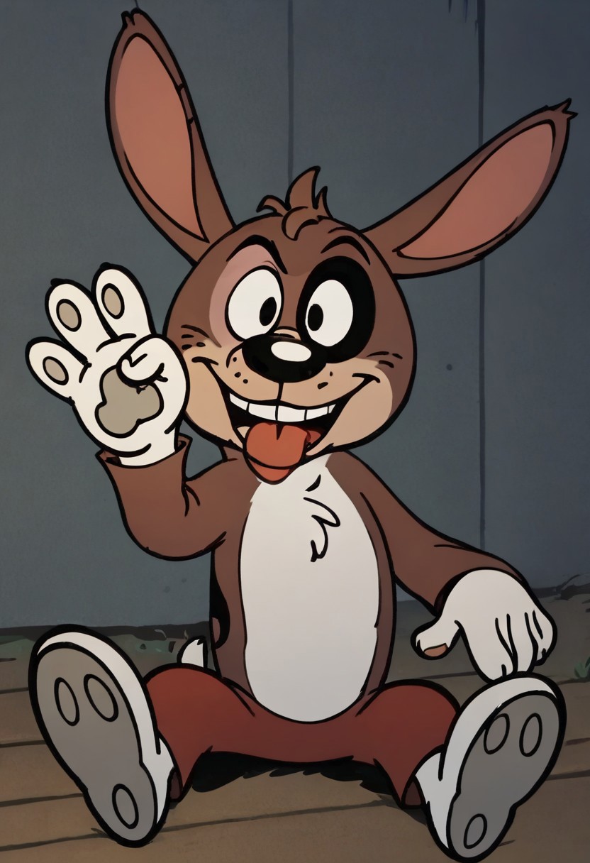 (score_9 | score_8_up | score_7_up) ((masterpiece:1))(best quality,very high quality,ultra detailed:1.2) (2D,cartoon style,anime style)(Smooth:2)(clean blurring) (four fingers on each hand,one thumb on each hand:1), solo, charles, dog, black spot on left eye, white fur, paw, dog paws, donkey dog hybrid, Full Donkey, half donkey, donkey head, donkey ears, donkey tail,