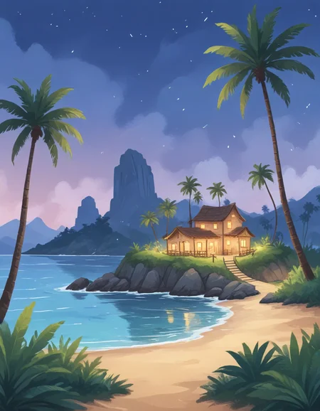novuschroma57 style cartoon tiny island with palm trees at twilight <lora:sdxl_lightning_8step_lora:1> <lora:novuschroma57 style_detail:1>