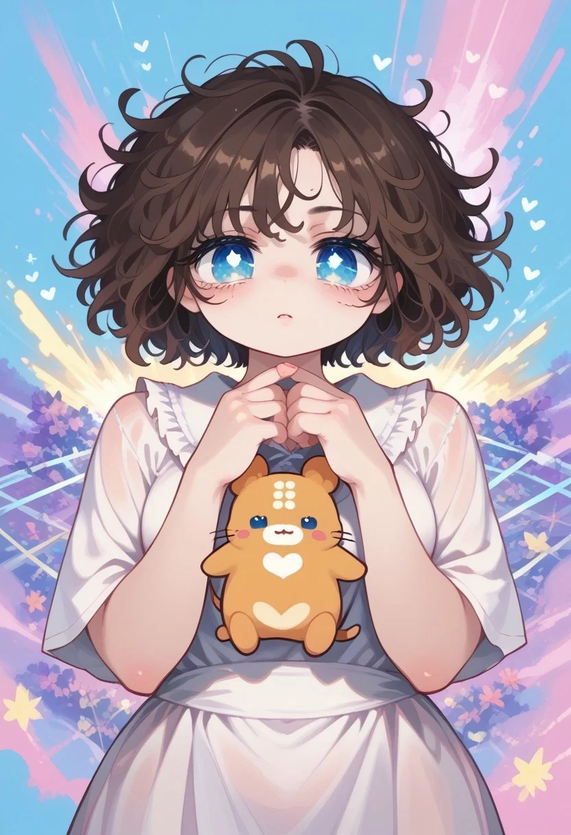 score_9, score_8_up, score_7_up,
masterpiece, best quality, detailed, amazing quality,
detailed background,
detailed eyes, clean eyes,
dynamic pose,
solo, 1woman, woman,
easynegative, pastel colours, cute, heart, blush, chibi,
slutty_m3l0dy, pale skin, short hair, blue eyes, dark brown hair, messy hair, curvy