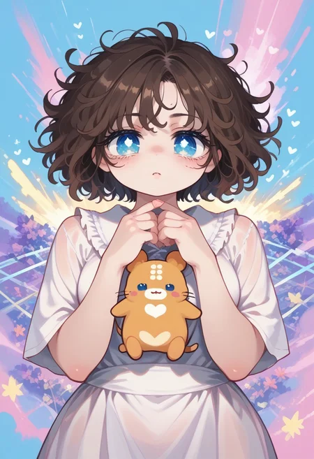 score_9, score_8_up, score_7_up,
masterpiece, best quality, detailed, amazing quality,
detailed background,
detailed eyes, clean eyes,
dynamic pose,
solo, 1woman, woman,
easynegative, pastel colours, cute, heart, blush, chibi,
slutty_m3l0dy, pale skin, short hair, blue eyes, dark brown hair, messy hair, curvy