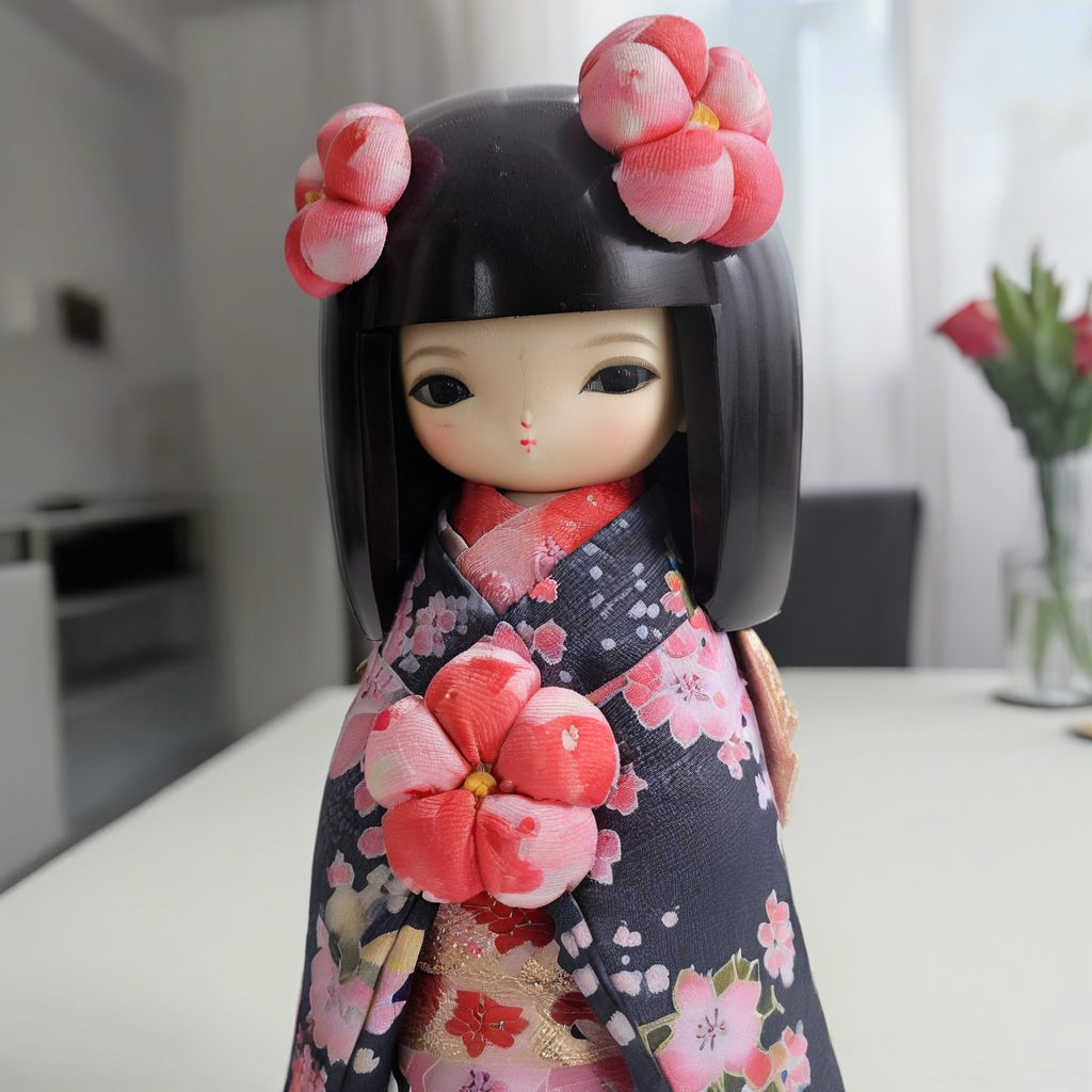 a little MRkokeshiSakura  full body doll   <lora:MRkokeshiSakura:1> (in a vulcano with red flowers:1.6)