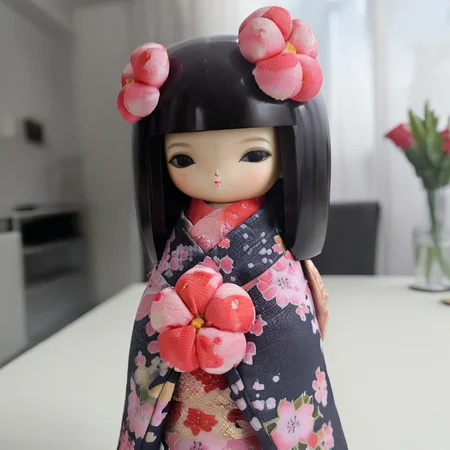 a little MRkokeshiSakura full body doll <lora:MRkokeshiSakura:1> (in a vulcano with red flowers:1.6)