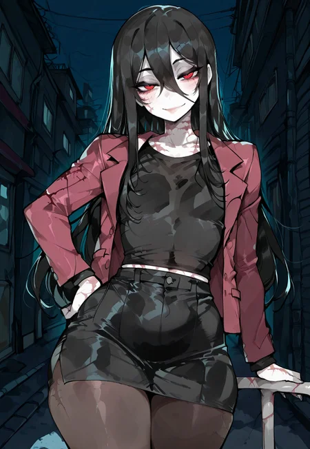 score_9, score_8_up, score_7_up, score_6_up, score_5_up, score_4_up, score_9, score_9, high detailed, easynegative, ng_deepnegative_v1_75t, Beautiful male, femboy, Big femboy, tall femboy, meaty, curvy, thicc, cute femboy, sexy pose, curvy, thicc femboy, lively colors, Flat chest, Male.
Male Femboy, Seductive, sexy femboy Onryo, pale skin, long hair, black hair, sadako hairstyle, male, black t-shirt, maroon jacket, sexy, black skirt, medium skirt, sexy femboy, Kuchisake-Onna femboy, male femboy Kuchisake onna, mouth scar, smile scar- black pantyhose, pantyhose, femboy male, slit mouth scar, plain T-shirt, On the street at night, japanese streets at night, T-shirt with no detail, black T-shirt, Red eyes, evil villain