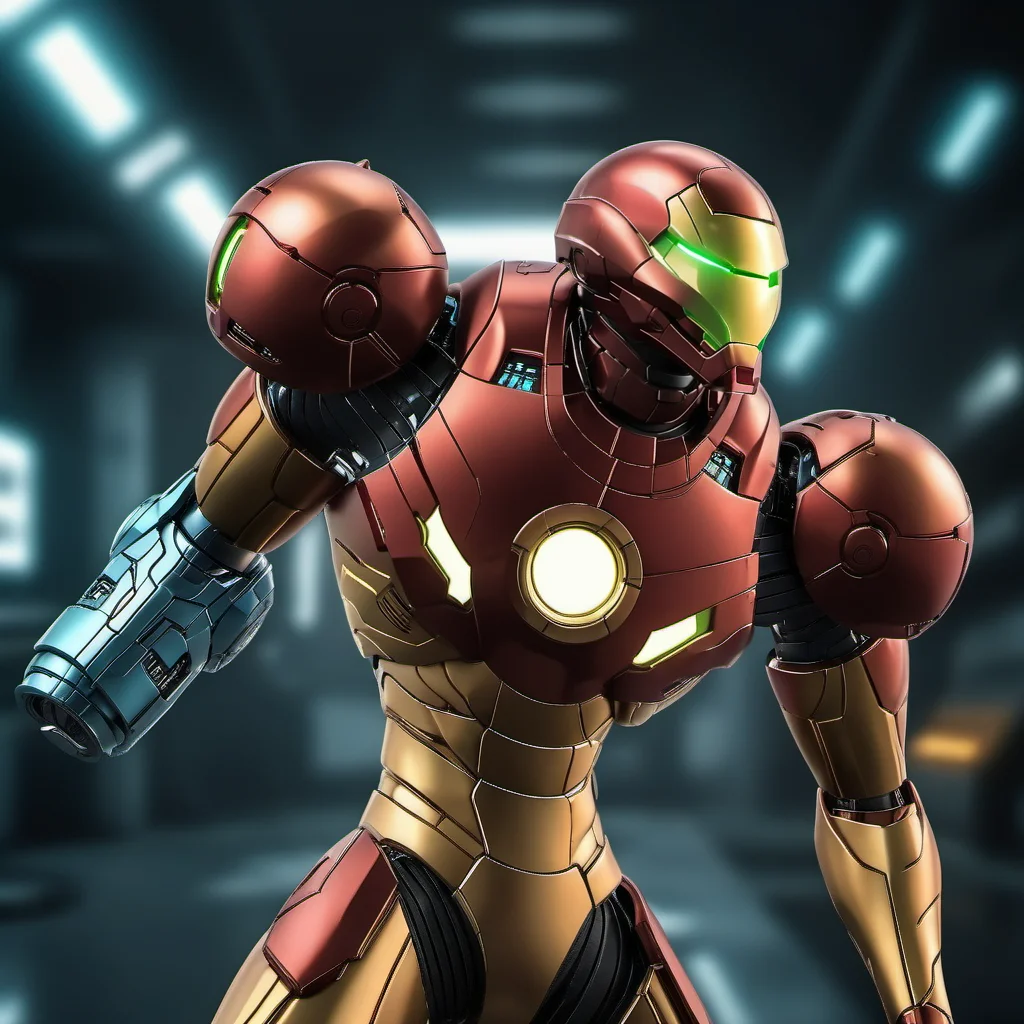 cinematic photo a robot as ironman, cyberpunk background <lora:Metroid1024:0.8> . 35mm photograph, film, bokeh, professional, 4k, highly detailed