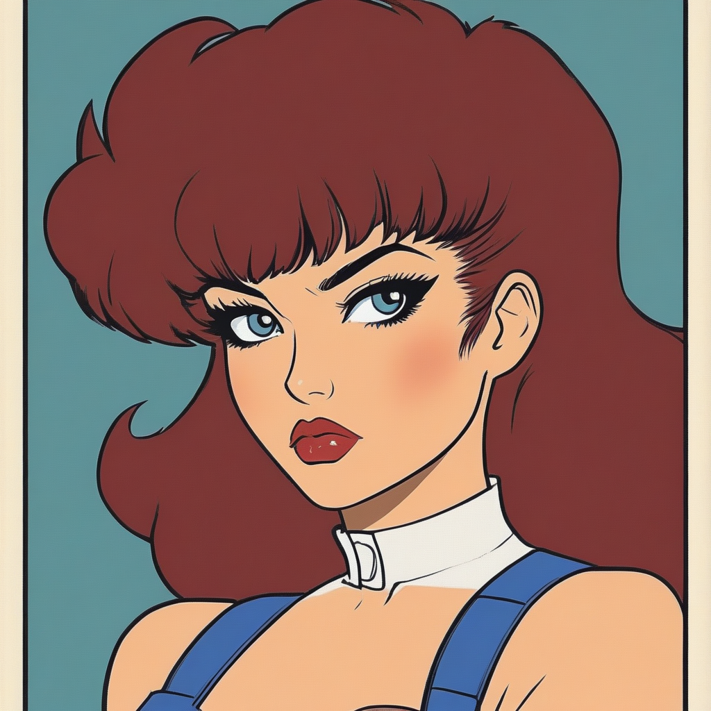 ArsMJStyle, Retro Anime Flat Colors, Stunning Pinup Portrait