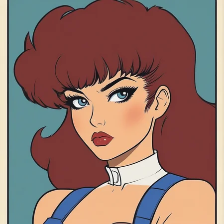 ArsMJStyle, Retro Anime Flat Colors, Stunning Pinup Portrait