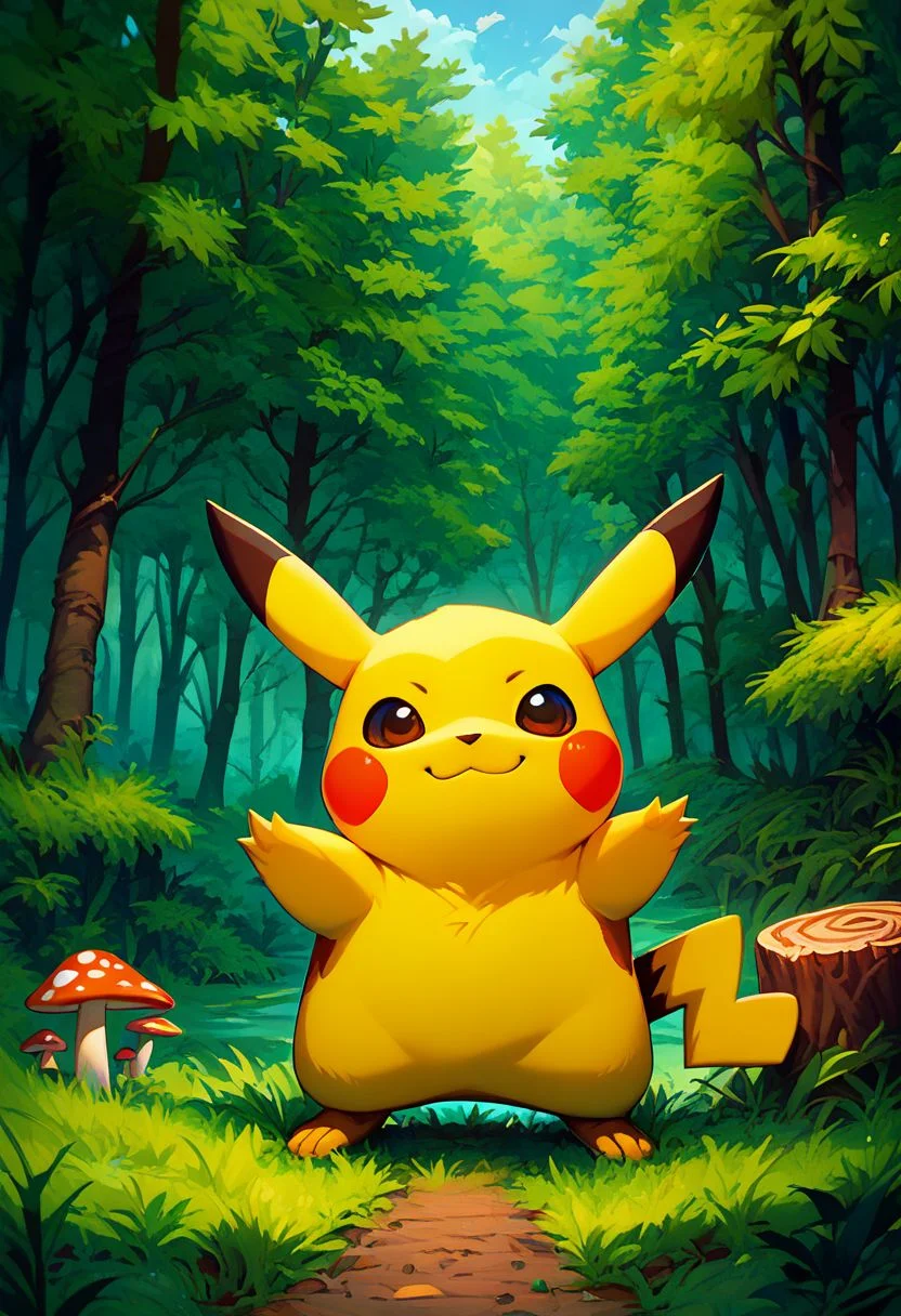 score_9, score_8_up, score_7_up, vivid bright colors,
zzPikachu, day, forest, grass, killert 0401, moss, mushroom, outdoors, standing, smile, tree stump,
cowboy shot,